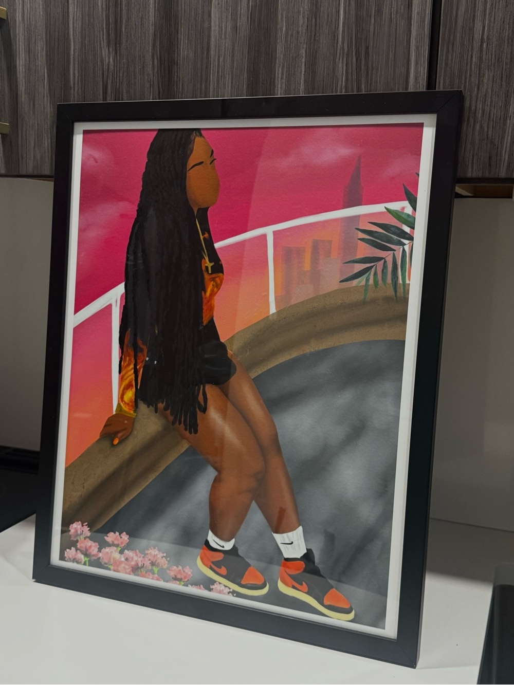 Framed Home Art Print - Woman in Orange and Black Sneakers